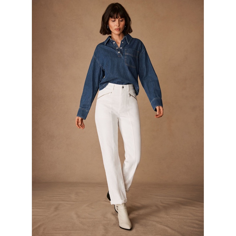 White Sculpting Slim Biker Detail Jeans Short 06