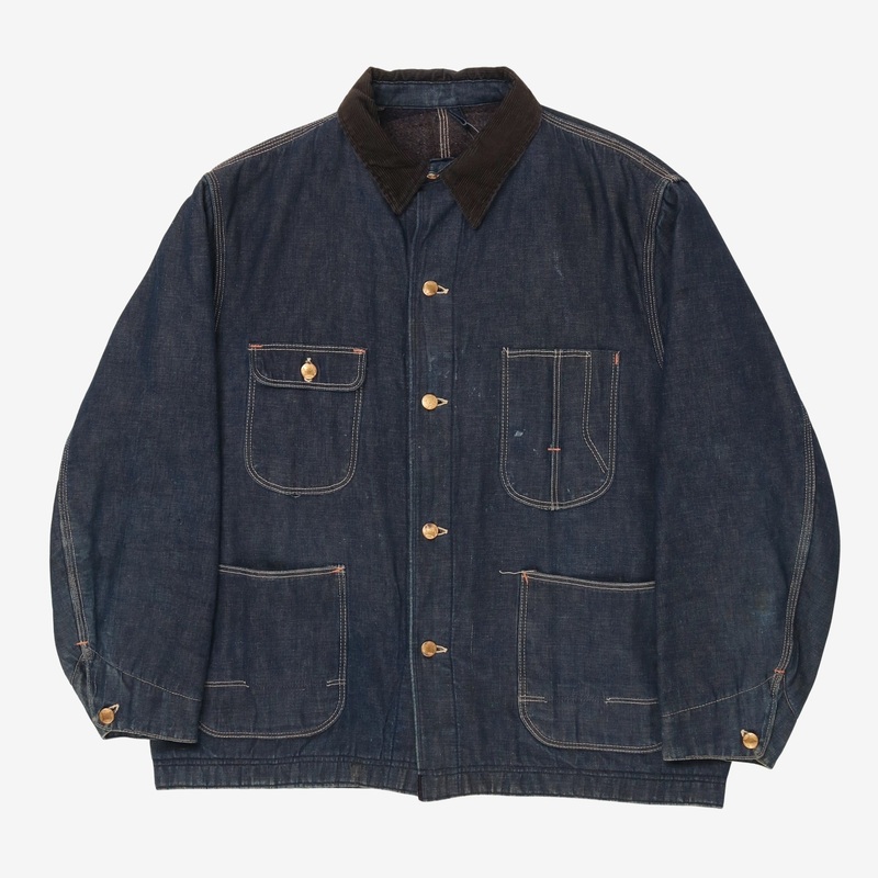 1940s Blanket Lined Denim Chore Coat L/XL Blue