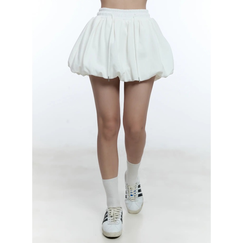 Adjustable Balloon Mini Skirt CU526 White S/M