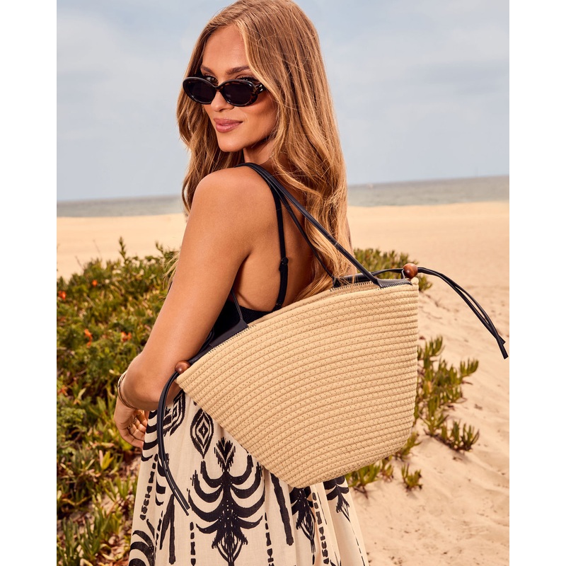 Coastal Carryall Straw Tote Bag Natural O/S