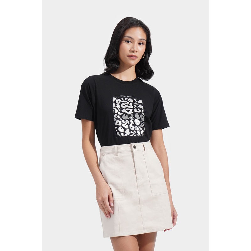 Feline Metallic Tee Black Extra Small
