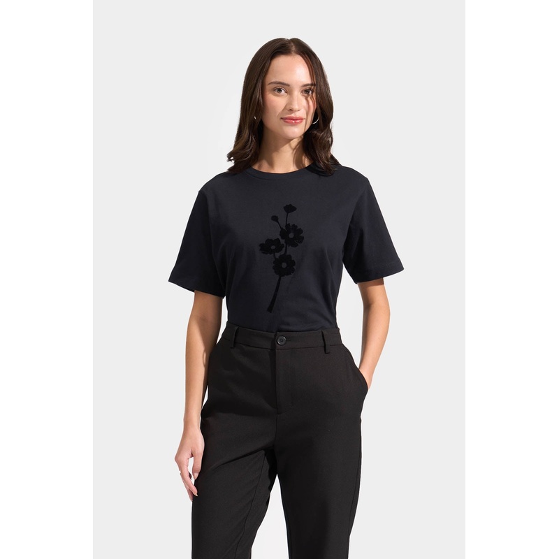 Floral Tone On Tone Tee Black Extra Small