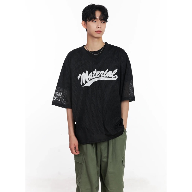 Men’s Embroidered Mesh Graphic Tee IU526 Black M/L