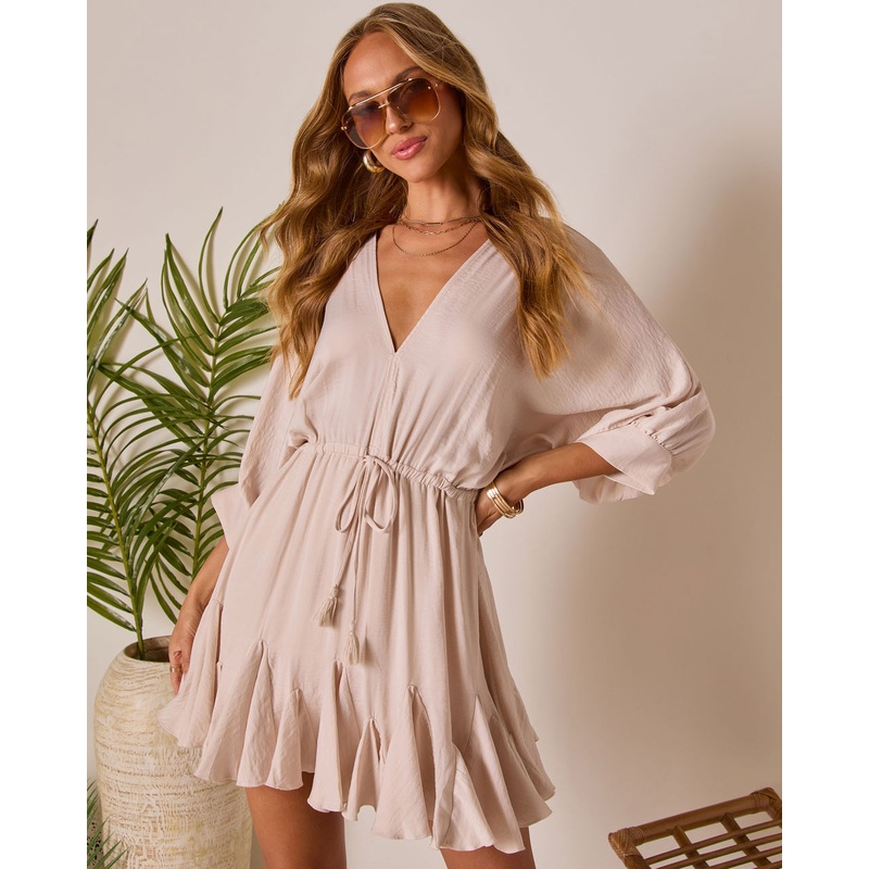 Telina Tassel Tie Mini Dress Cream S