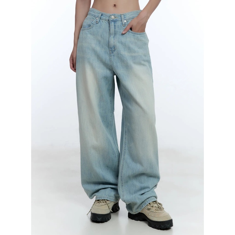 Yuri Washed Wide-Leg Jeans CU526 Light blue S