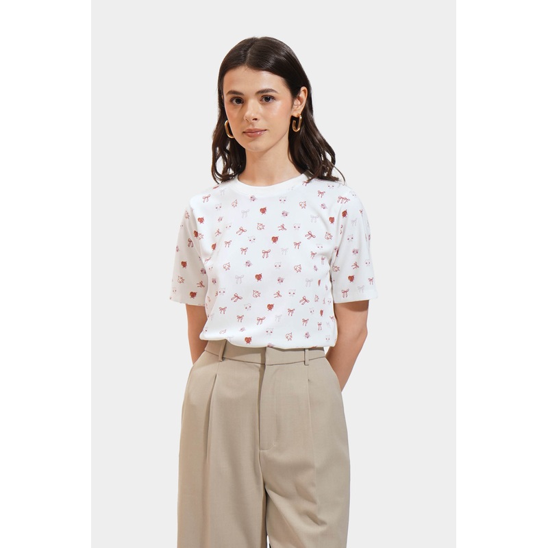 Happy Hearts and Ribbons All Over Print Tee Off White Extra Small