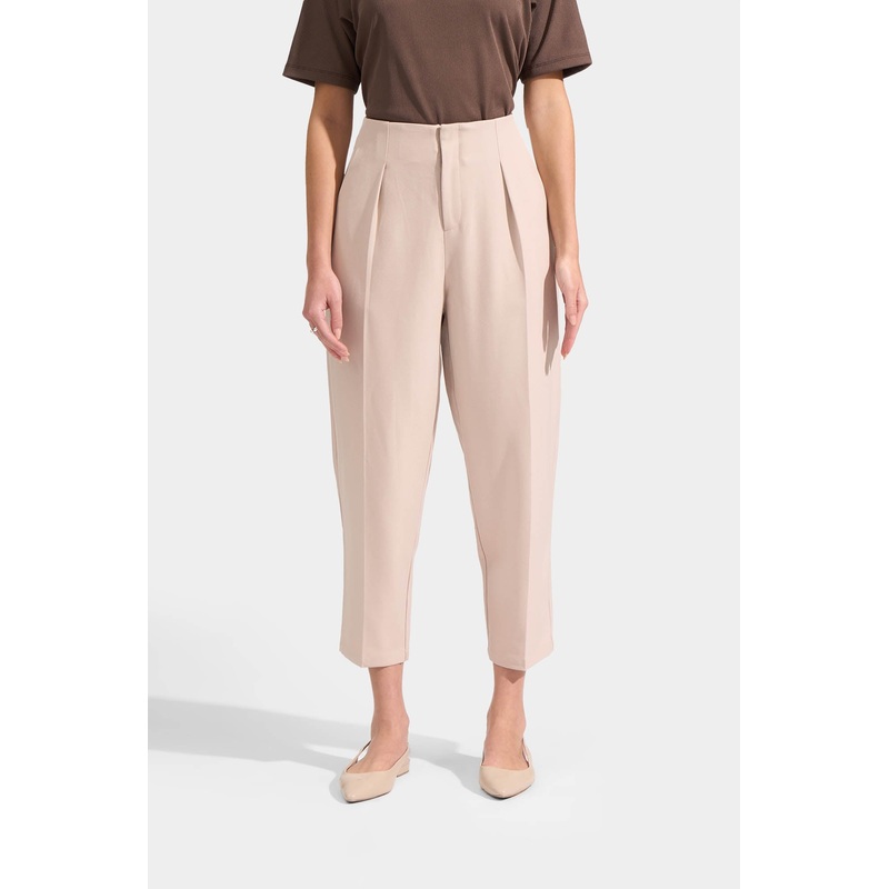 Ankle Length Cocoon Trousers Beige Extra Small