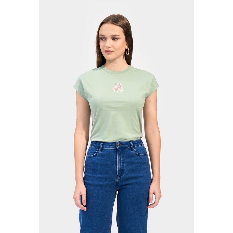 Cherry Blossom Ribbed Tee Sage Green Extra Small
