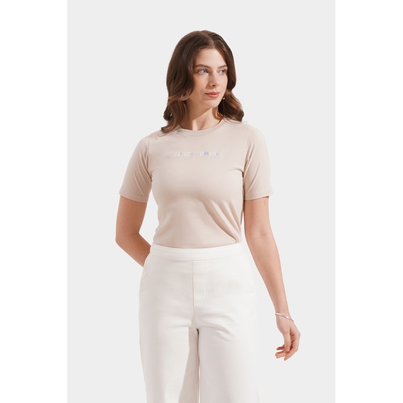 Collect Moments Embroidery Regular Tee Beige Extra Small