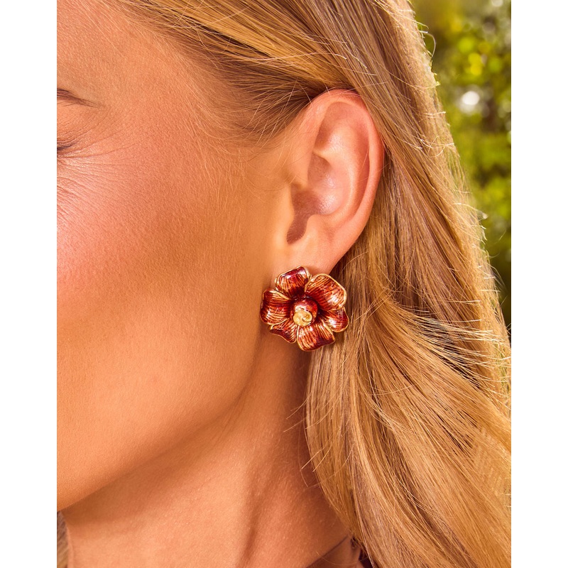 Marris Flower Stud Earrings Burgundy O/S