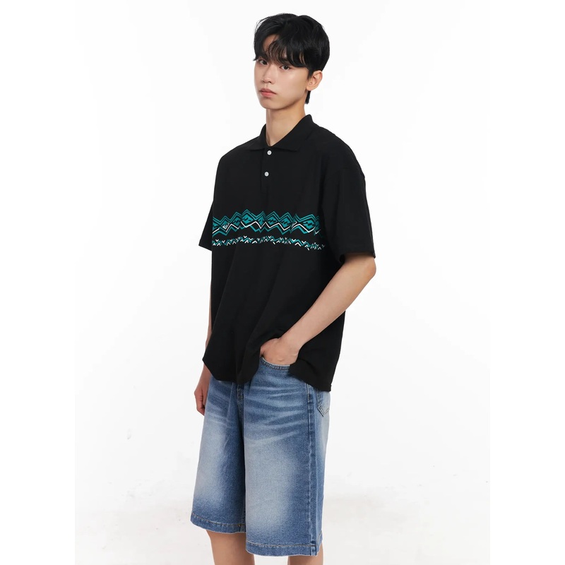 Men’s Patterned Polo Shirt IL501 Black M/L