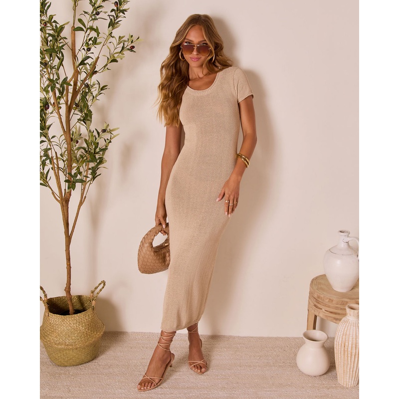Afternoon Muse Knit Maxi Dress Beige XS