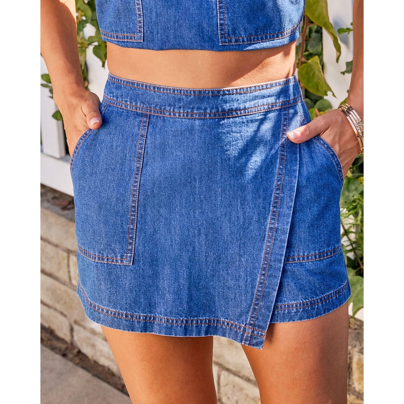 Brunch Theory Denim Mini Skort Dark Wash XS