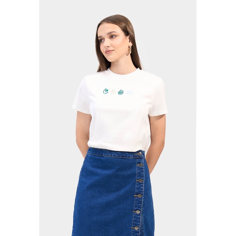 Embroidered Abstract Icons Tee Off White Extra Small