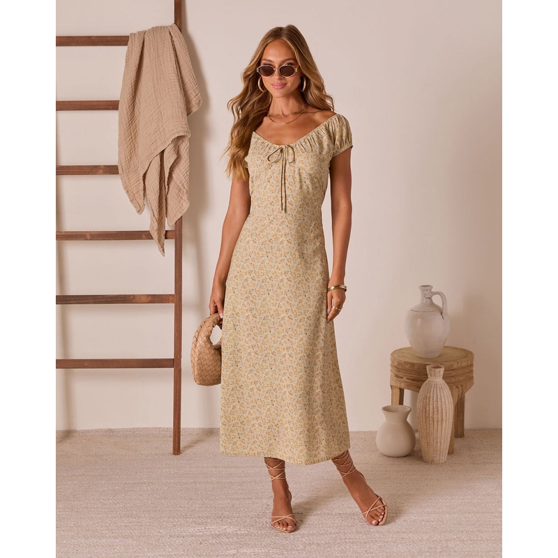 Anette A-line Maxi Dress Yellow Floral XS