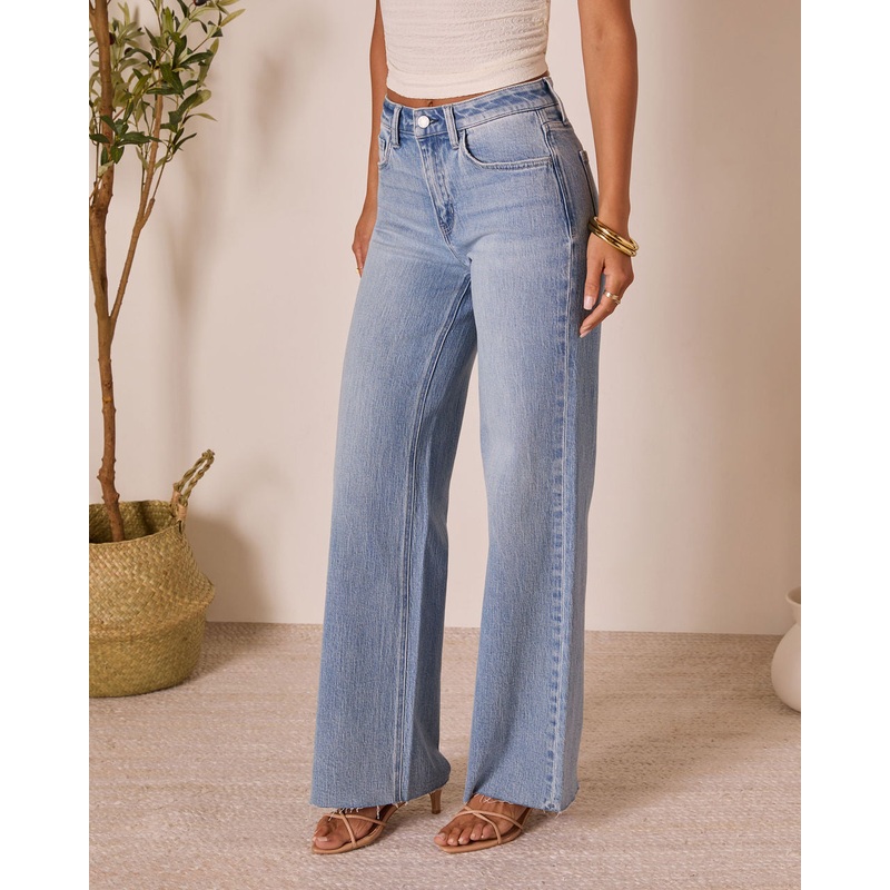 Celinah Stretch High Rise Wide Leg Denim Blue Wash 24