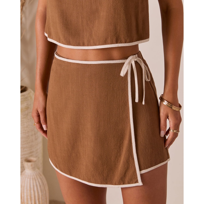 Howdy Sunshine Contrast Wrap Tie Skort Brown S