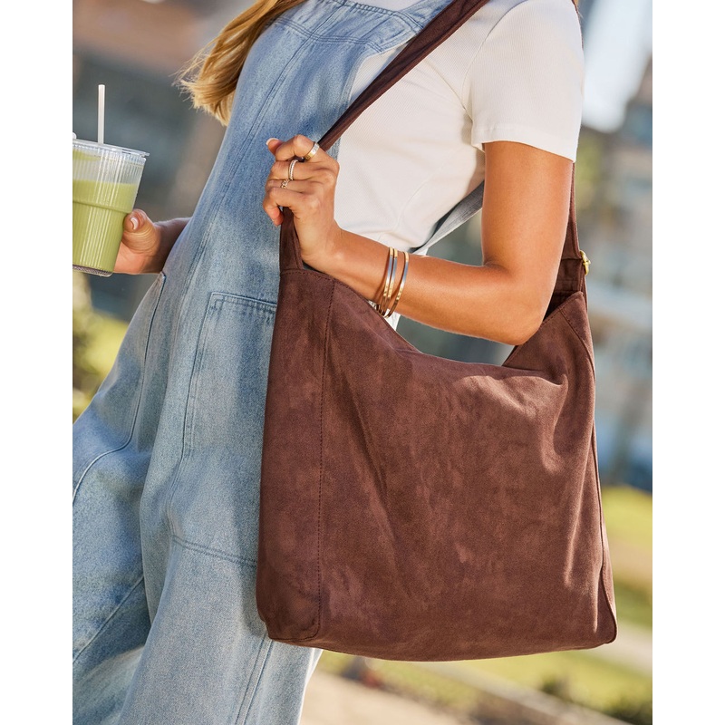 Iana Faux Suede Tote Bag Brown O/S