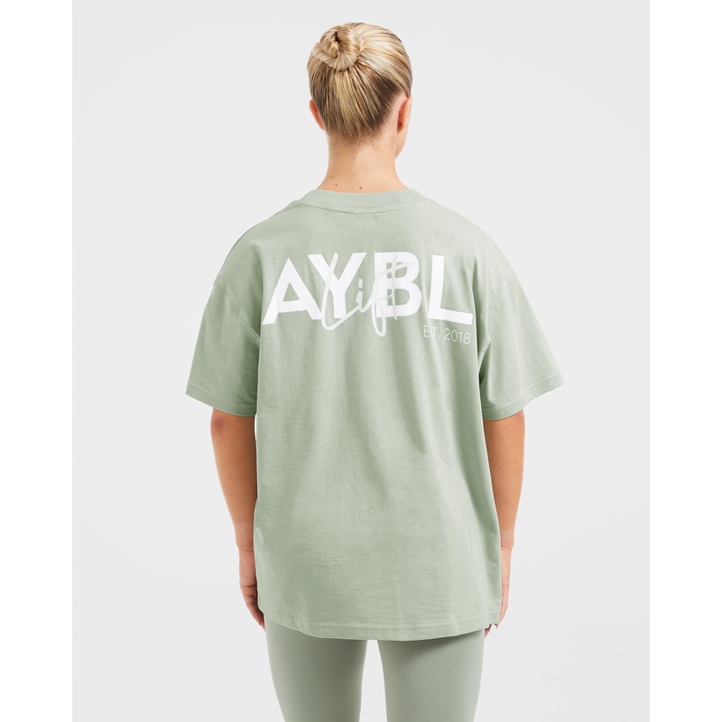 Lift Graphic Oversized T Shirt – Light Sage XS