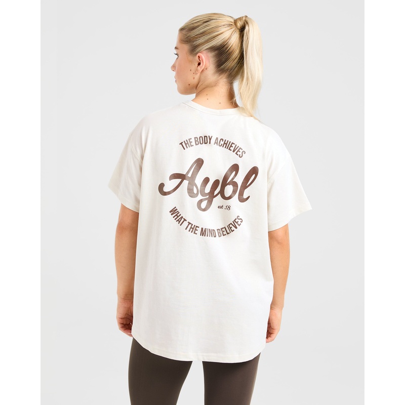 Body Achieve Mind Believe Oversized T Shirt – Beige XS