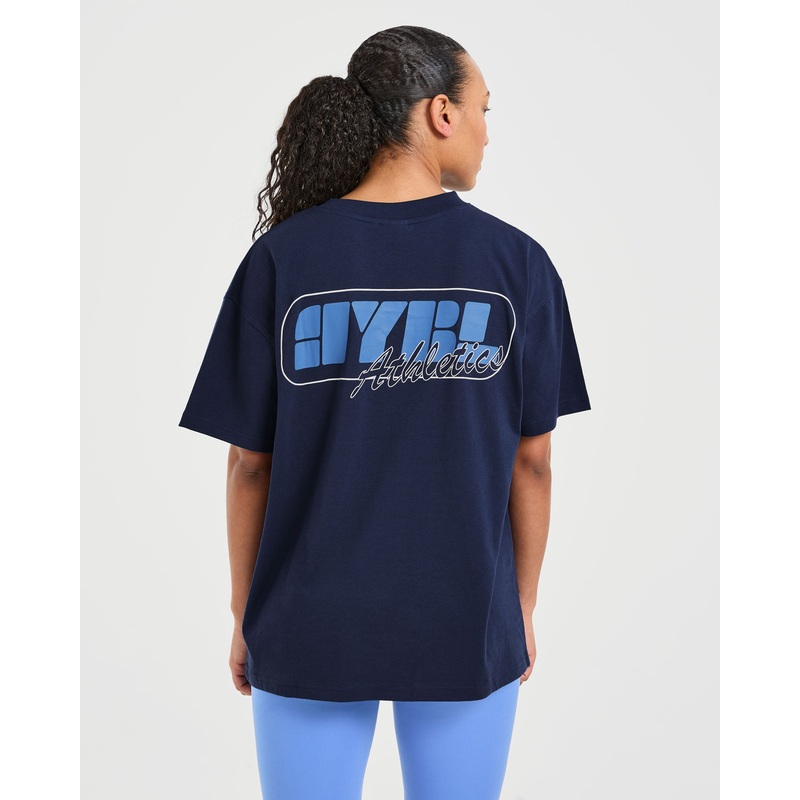 Athletics Retro Oversized T Shirt – Navy XS
