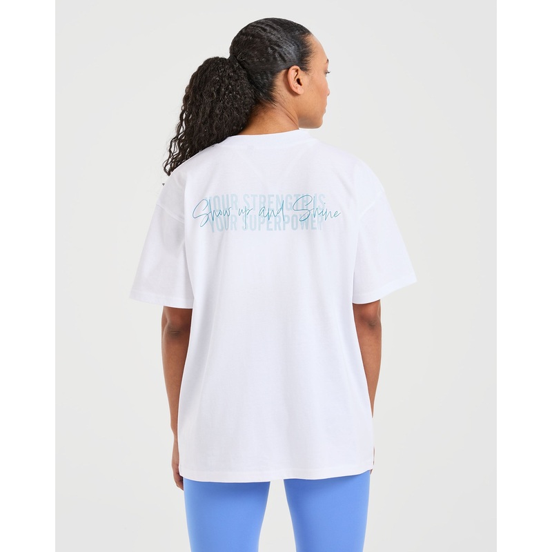 Show Up Oversized T Shirt – White/Blue XS