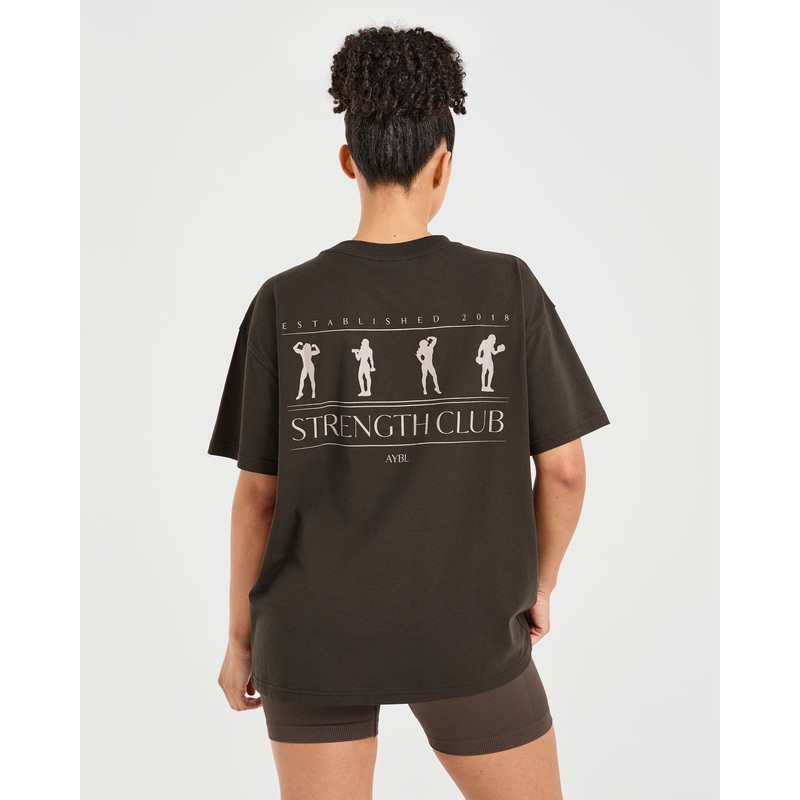 Strength Club Oversized T Shirt – Brown XS