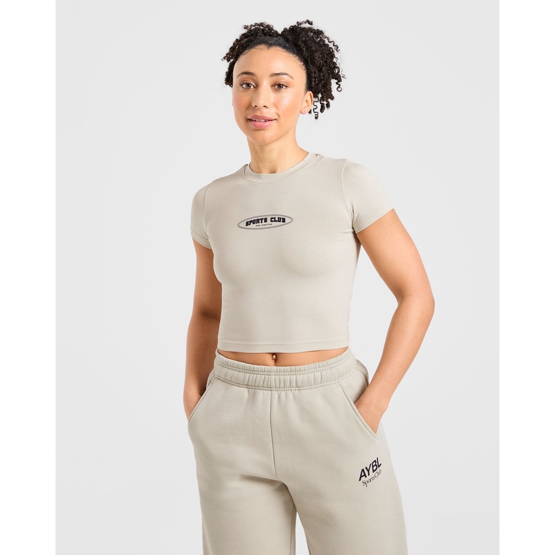 Sports Club Baby Tee – Beige/Navy XS