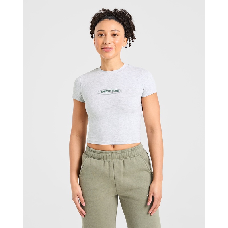 Sports Club Baby Tee – Heather Grey/Green XS