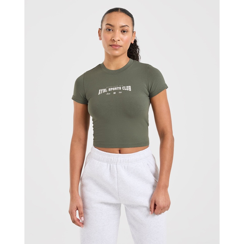Sports Club Varsity Baby Tee – Forest Green XS