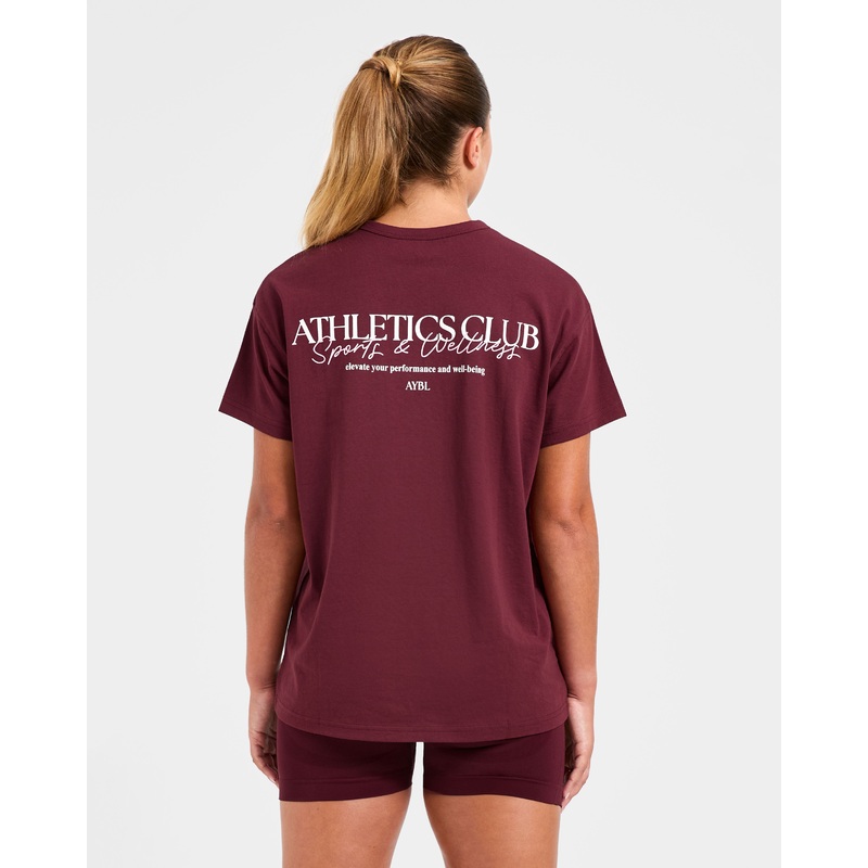Athletics Club Oversized T Shirt – Red Wine/Pink XS