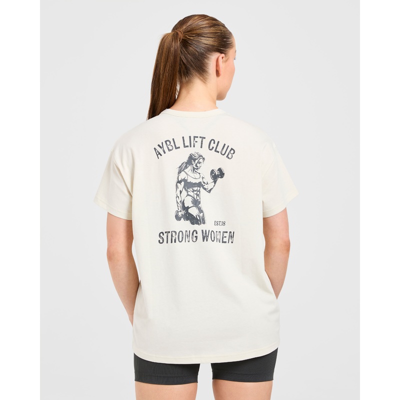 Strong Women Graphic Oversized T Shirt – Beige/Charcoal XS
