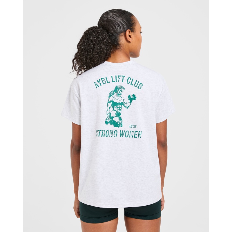 Strong Women Graphic Oversized T Shirt – Grey Marl/Green XS