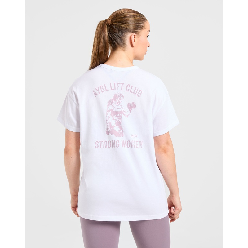 Strong Women Graphic Oversized T Shirt – White/Lilac XS