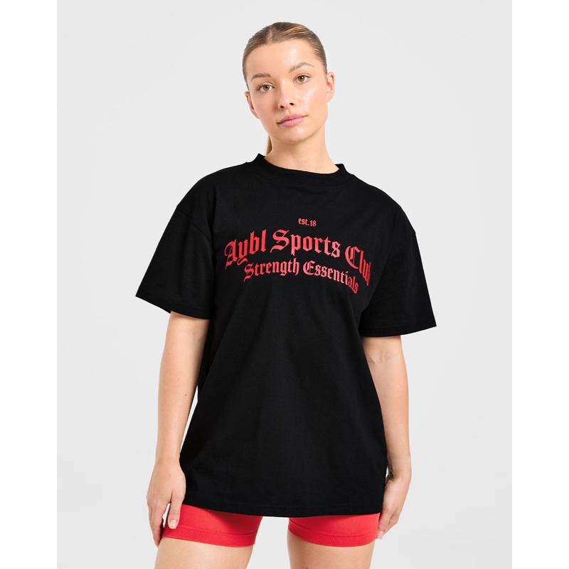 Sports Club Gothic Oversized T Shirt – Black/Red XS