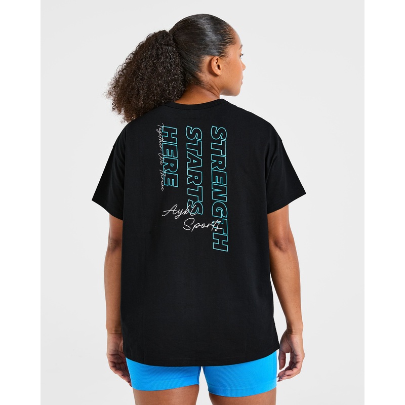 Strength Starts Here Oversized T Shirt – Black/Blue XS
