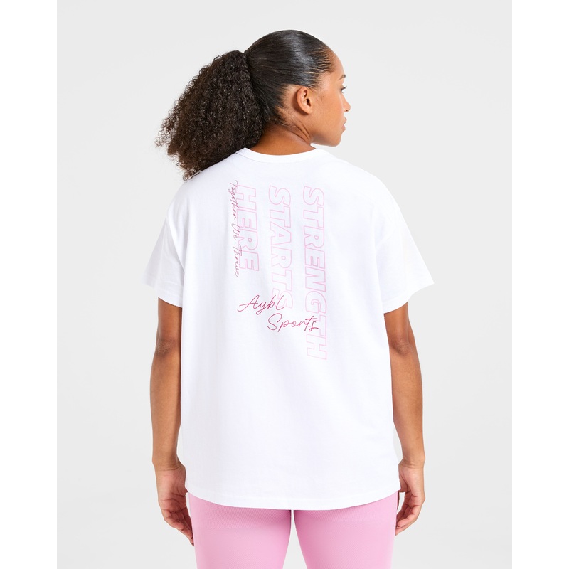 Strength Starts Here Oversized T Shirt – White/Pink XS