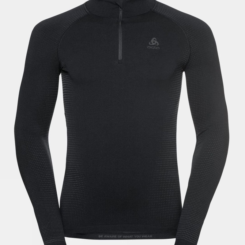 Odlo Mens Performance Warm Eco Long Sleeve Zip Neck Base Layer Top