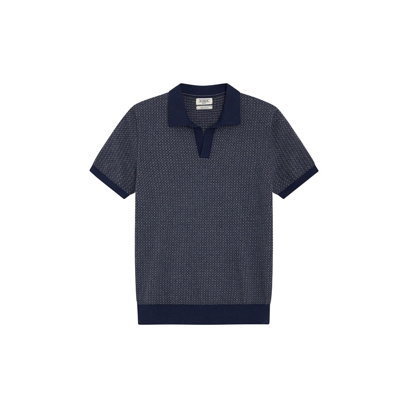 Huxley Jacquard Polo Navy Grey Melange XS