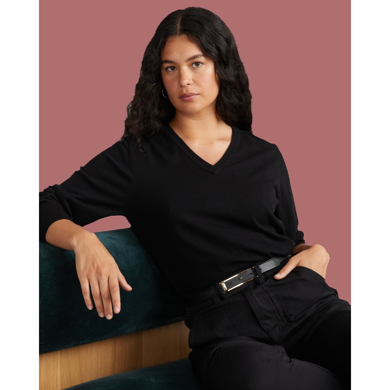 Savvy Fine Knit V Sweater – Black 4XS_00-0 Black