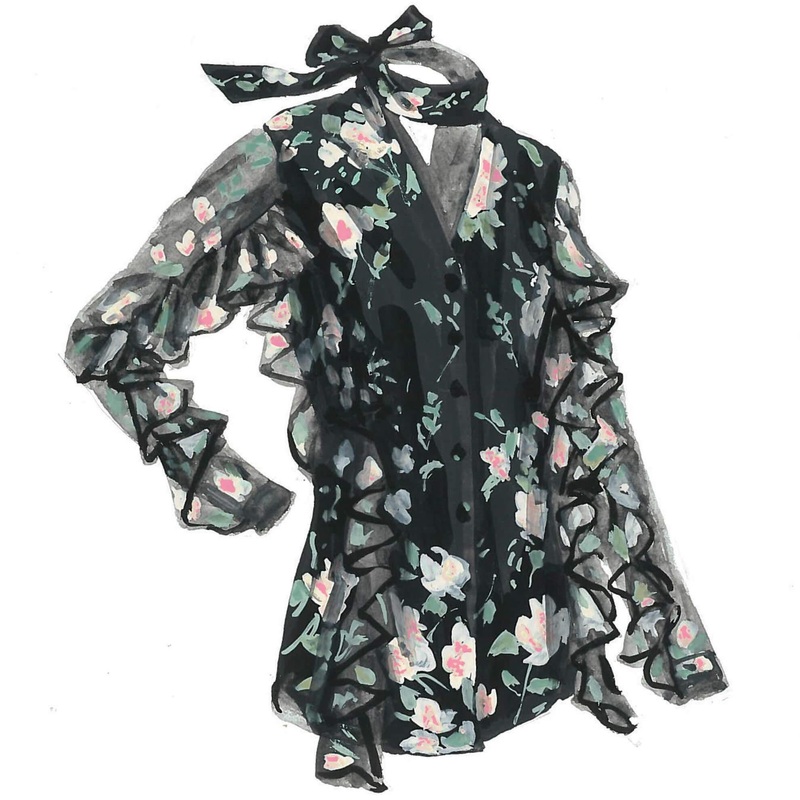 Ruffle Sleeve Blouse Rose Print 0