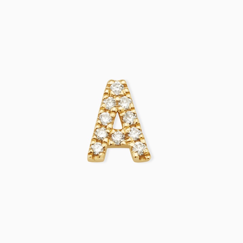 Luxe Letter Diamond Initial Single Stud Yellow Gold, Natural Diamonds 14k Solid Gold A