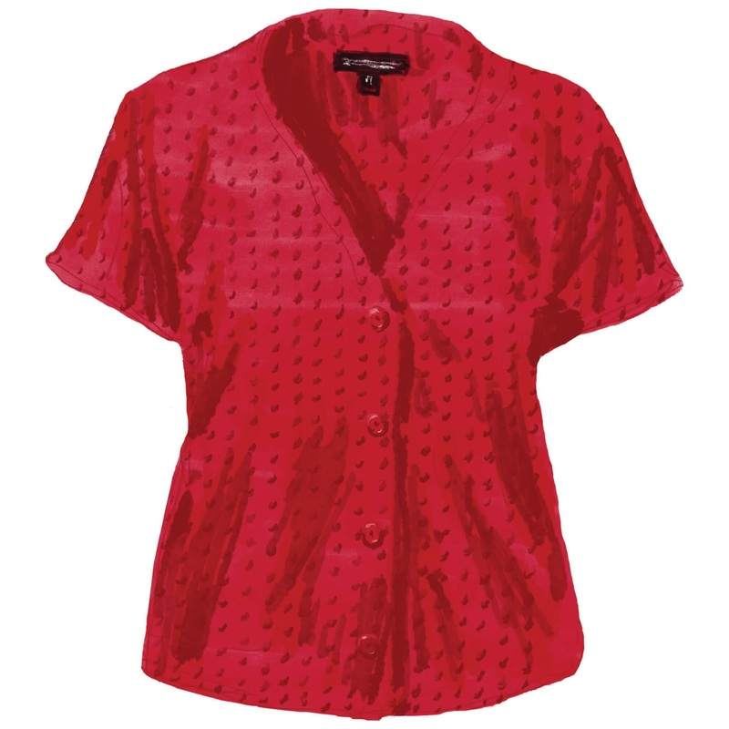 1940s V-Neck Blouse Red X-Small