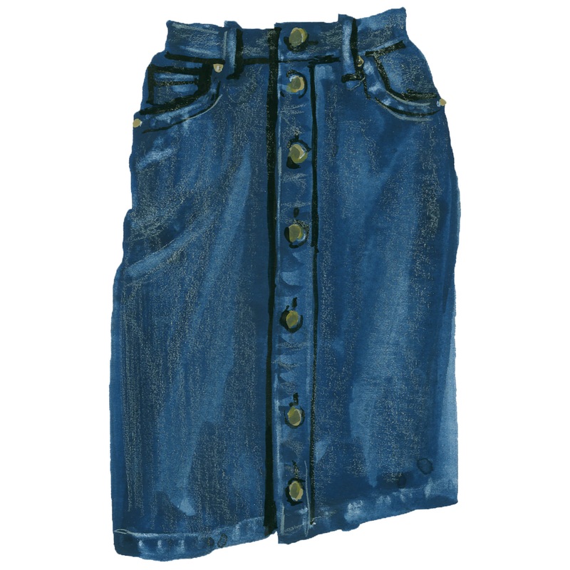 Button Front Denim Skirt Washed Navy 0