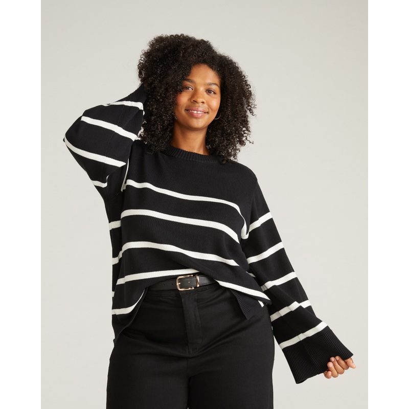 Bardot Wide Sleeve Cotton Sweater – Black/White 4XS_00-0 Black/White
