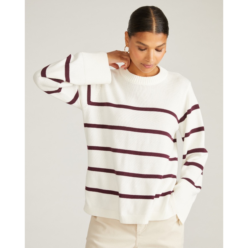 Bardot Wide Sleeve Cotton Sweater – Cream/Acai Stripe 4XS_00-0 Cream/Acai Stripe