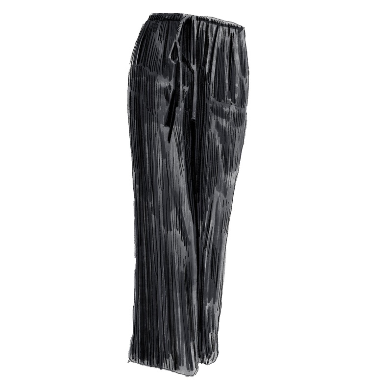 Drawcord Crinkle Pants Jet Black X Small