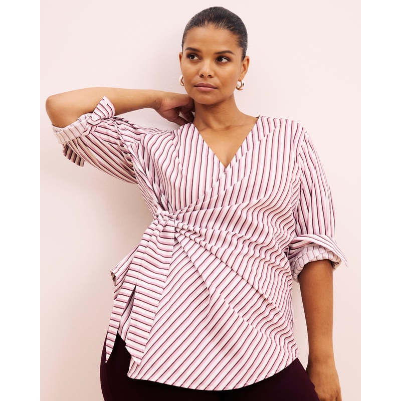 Beacon Stretch Poplin Wrap Shirt – Lilac Multi Stripe 4XS_00-0 Lilac Multi Stripe