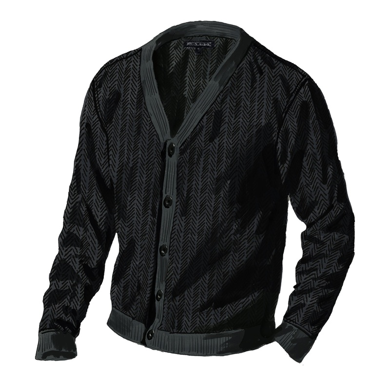 The Library Tweed Cardigan Black Charcoal Small