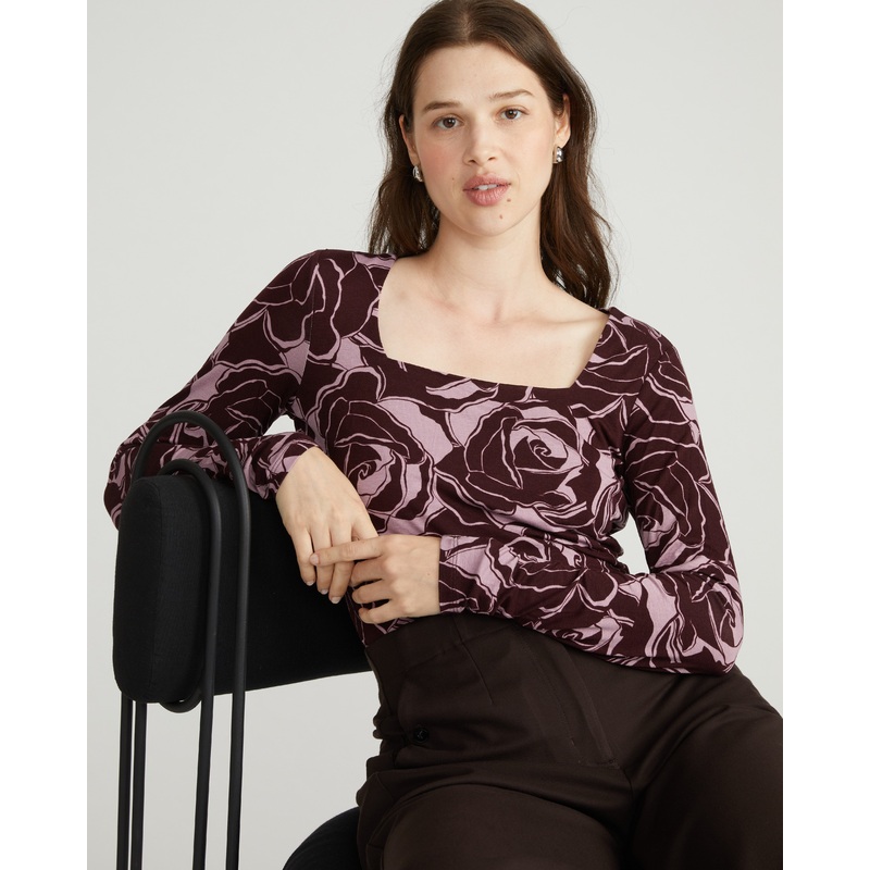Agatha Liquid Jersey Top – Rose Print in Black Cherry 4XS_00-0 Rose Print in Black Cherry